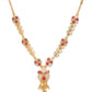 Magenta Gold-Plated AD-Studded & Beaded Handcrafted Floral Shaped Necklace