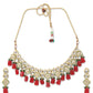 Gold-Plated White & Red Kundan-Studded Beaded Vilandi Jewellery Set