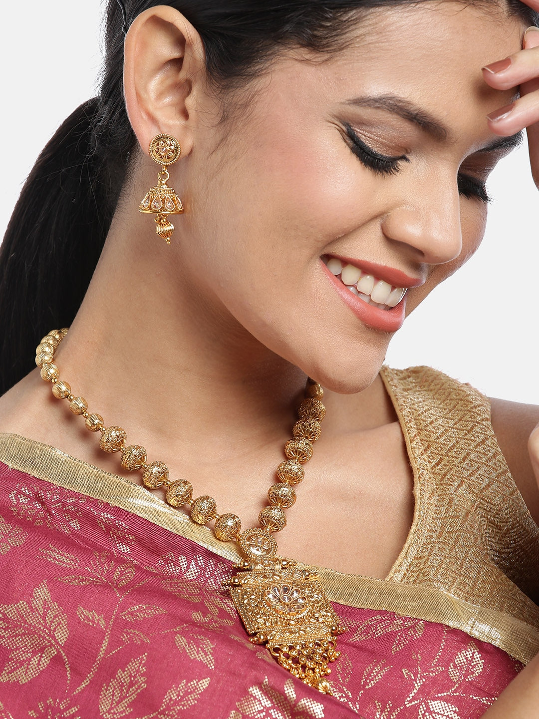 Gold-Plated Stone Studded Handcrafted Jewellery Set