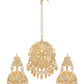 Gold-Plated White Pearl Beaded & Stone-Studded Jewellery Set