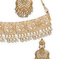Gold-Plated & White Stone-Studded & Beaded Jadau Jewellery Set