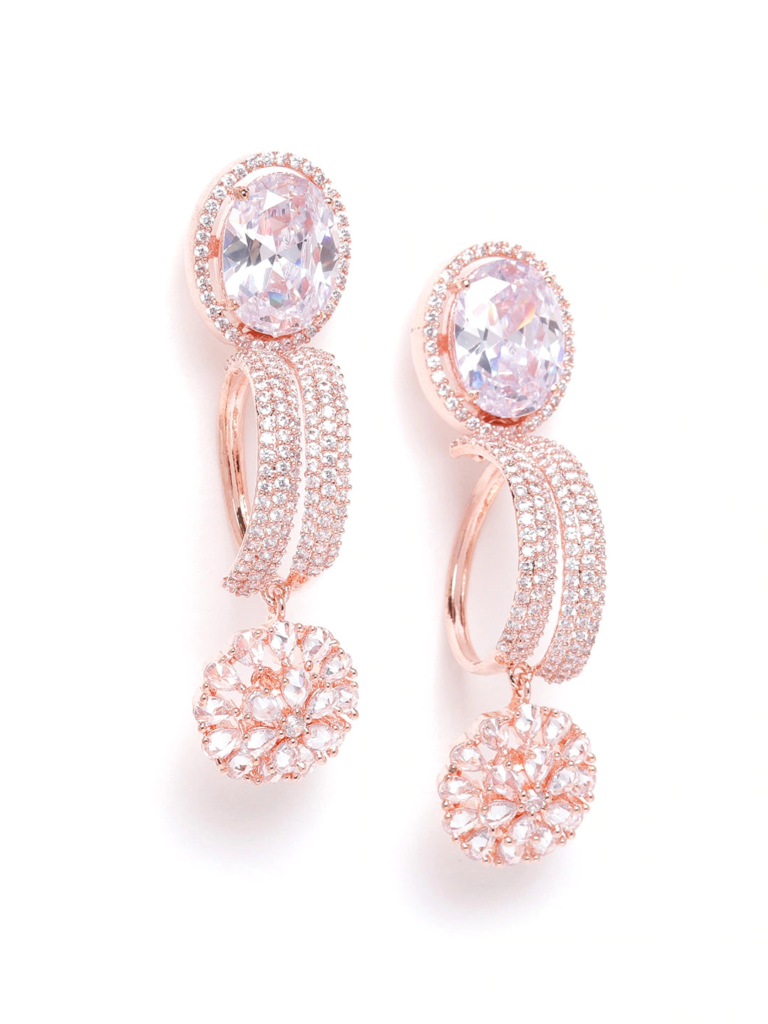 Rose Gold-Plated Handcrafted AD-Studded Circular Drop Earrings