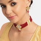 Maroon Gold-Plated Handcrafted Kundan-Studded Jewellery Set