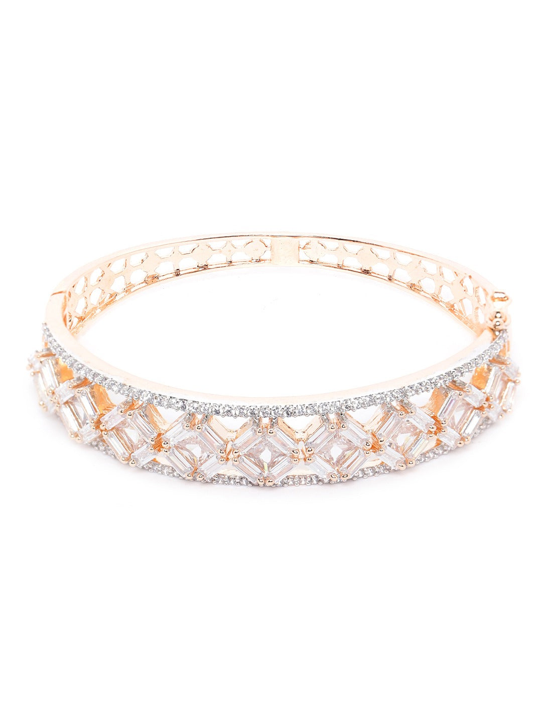 Rose Gold-Plated Handcrafted AD-Studded Bangle-Style Bracelet