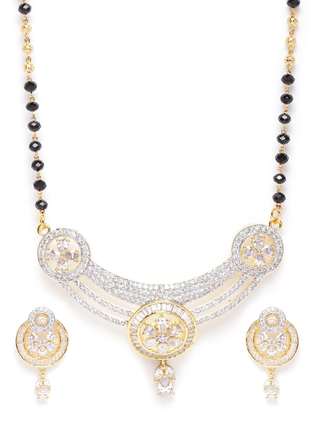 Gold-Plated AD Stone-Studded & Beaded Mangalsutra