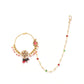 Red & Off-White Gold-Plated CZ-Studded & Beaded Chained Nose Ring