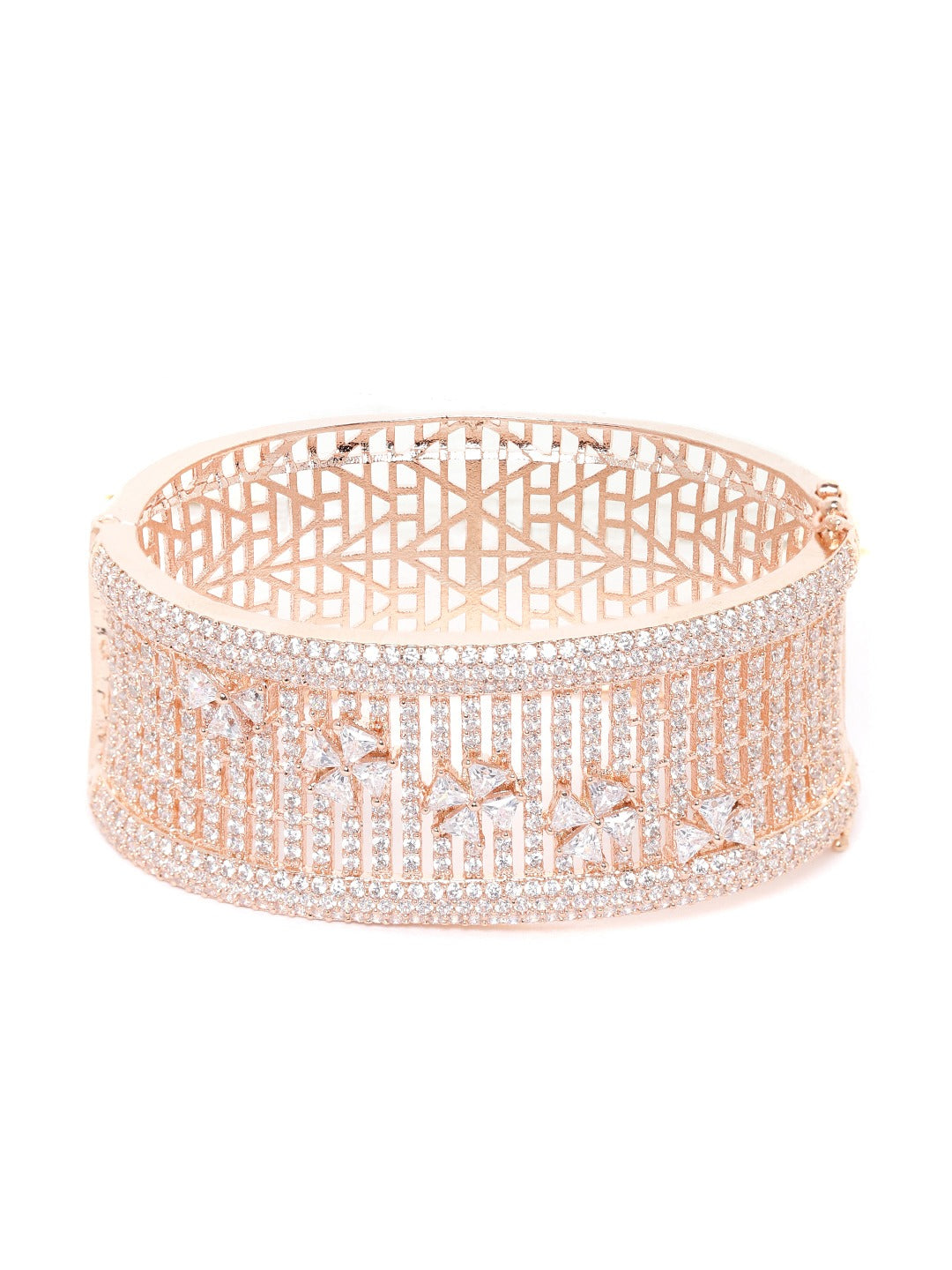 Women Rose Gold Plated AD Stone Studded Handcrafted Bangle Style Bracelet