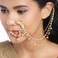 Red & Green Gold-Plated Stone-Studded Nose Ring with Beaded Chain