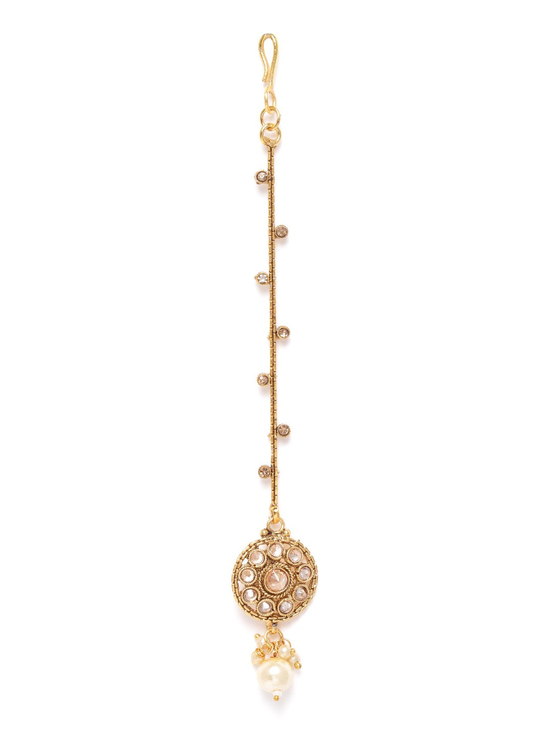 Off-White Gold-Plated Stone-Studded & Beaded Maang Tikka