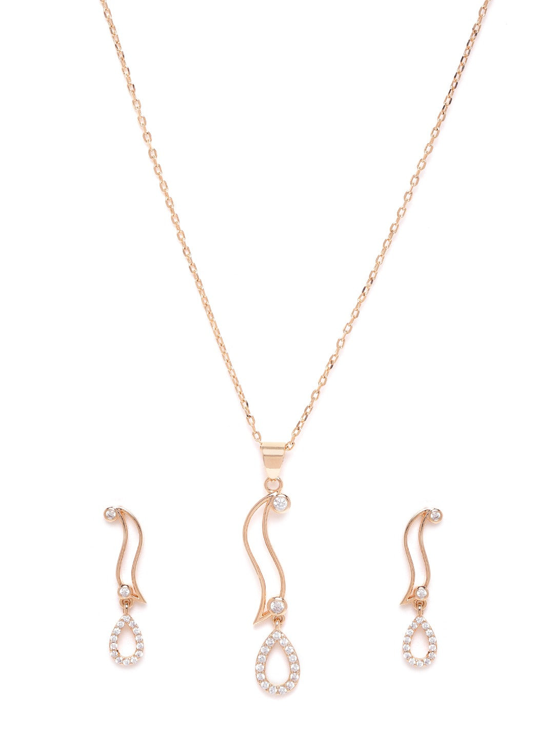 Rose Gold-Plated Handcrafted AD Stone-Studded Jewellery Set