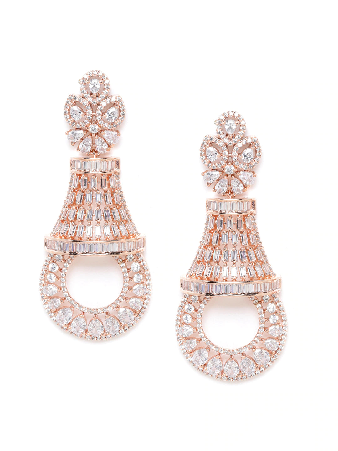 Rose Gold-Plated CZ Studded Handcrafted Drop Earrings