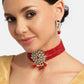 Maroon Gold-Plated Kundan Studded & Beaded Handcrafted Jewellery Set