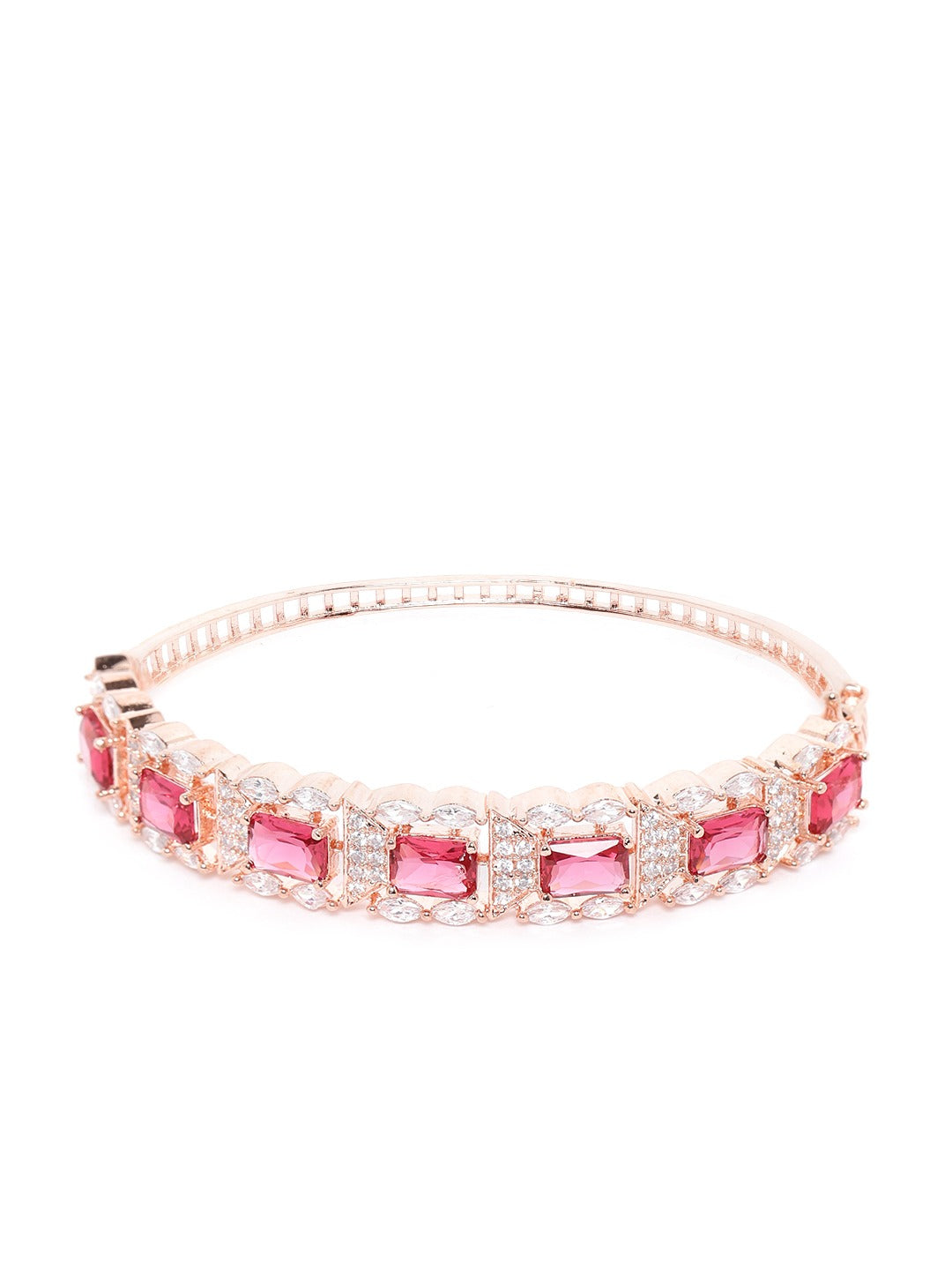 Magenta Rose Gold-Plated AD-Studded Handcrafted Bangle-Style Bracelet