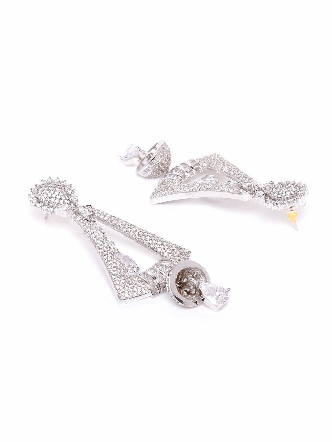 Silver-Plated Handcrafted AD-Studded Contemporary Drop Earrings