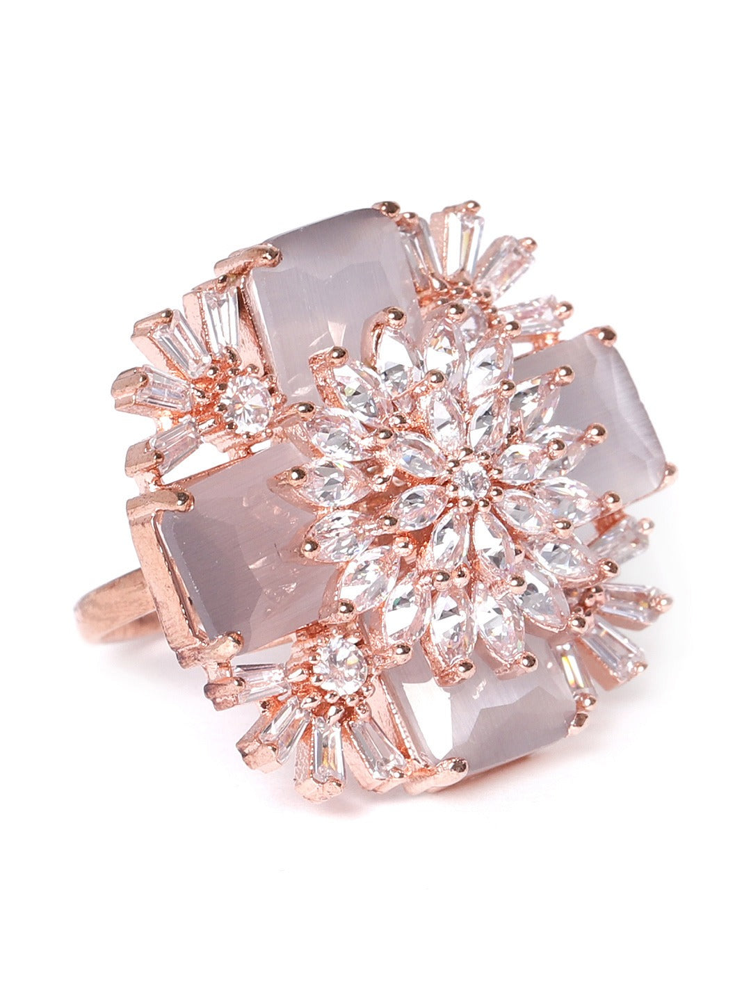 Grey Rose Gold-Plated AD-Studded Handcrafted Adjustable Finger Ring