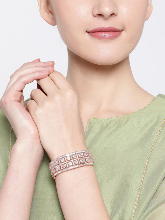 Rose Gold-Plated Handcrafted AD-Studded Bangle-Style Bracelet