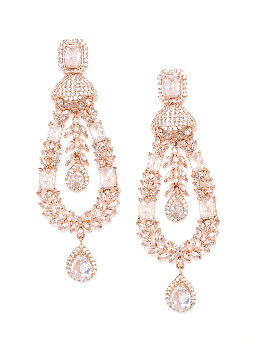 Rose Gold-Plated AD Studded Handcrafted Drop Earrings