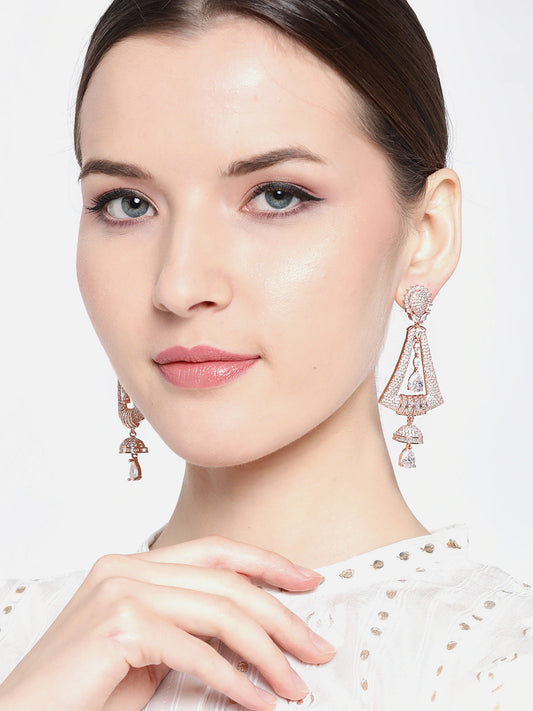 Rose Gold-Plated AD-Studded Handcrafted Geometric Drop Earrings