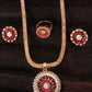 Pink Gold-Plated American Diamond-Studded Floral Shaped Jewellery Set