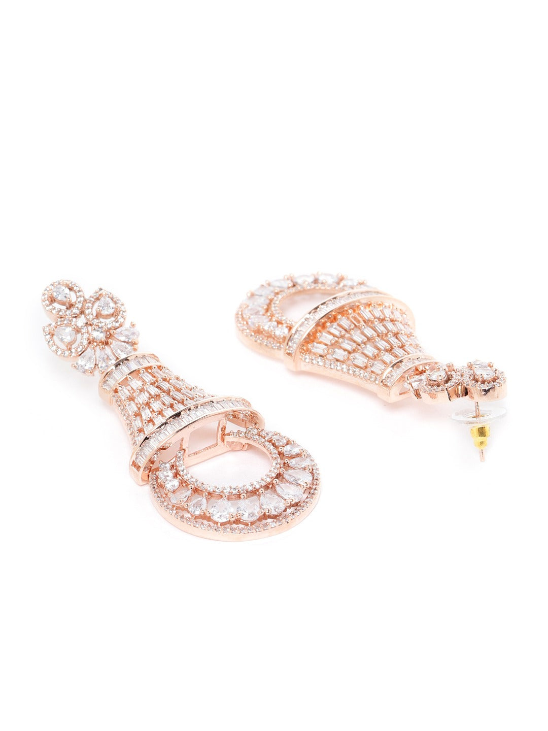 Rose Gold-Plated CZ Studded Handcrafted Drop Earrings