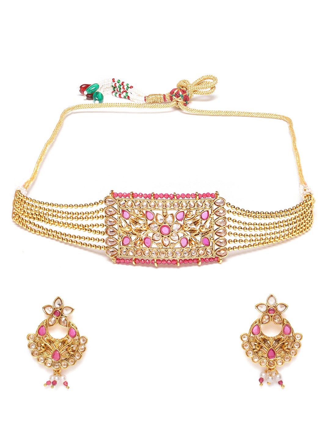 Jewels Gehna Pink Gold-Plated Stone Studded Handcrafted Jewellery Set