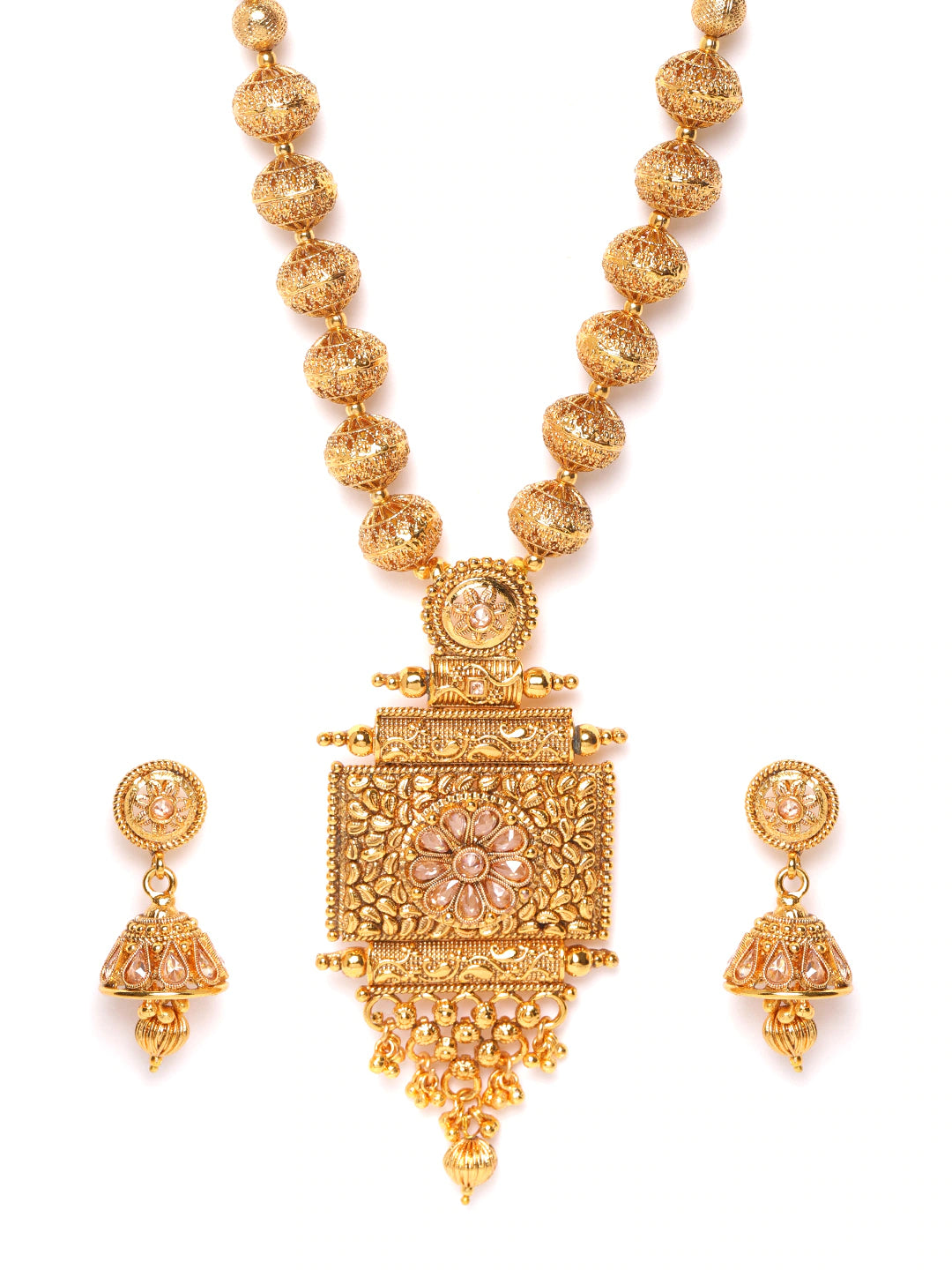 Gold-Plated Stone Studded Handcrafted Jewellery Set