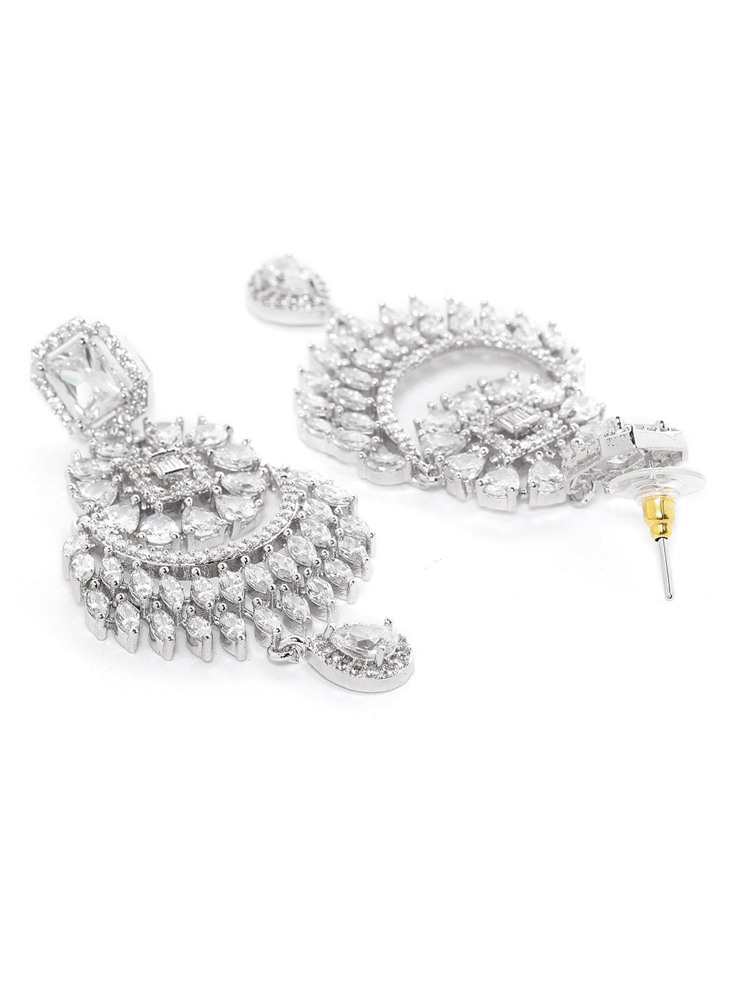 Silver-Plated AD-Studded Handcrafted Crescent Shaped Chandbalis