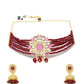 Gold-Plated & Maroon Pearls Beaded Jewellery Set