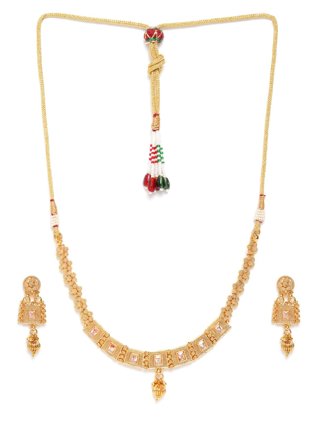 Gold-Plated Stone Studded Handcrafted Jewellery Set