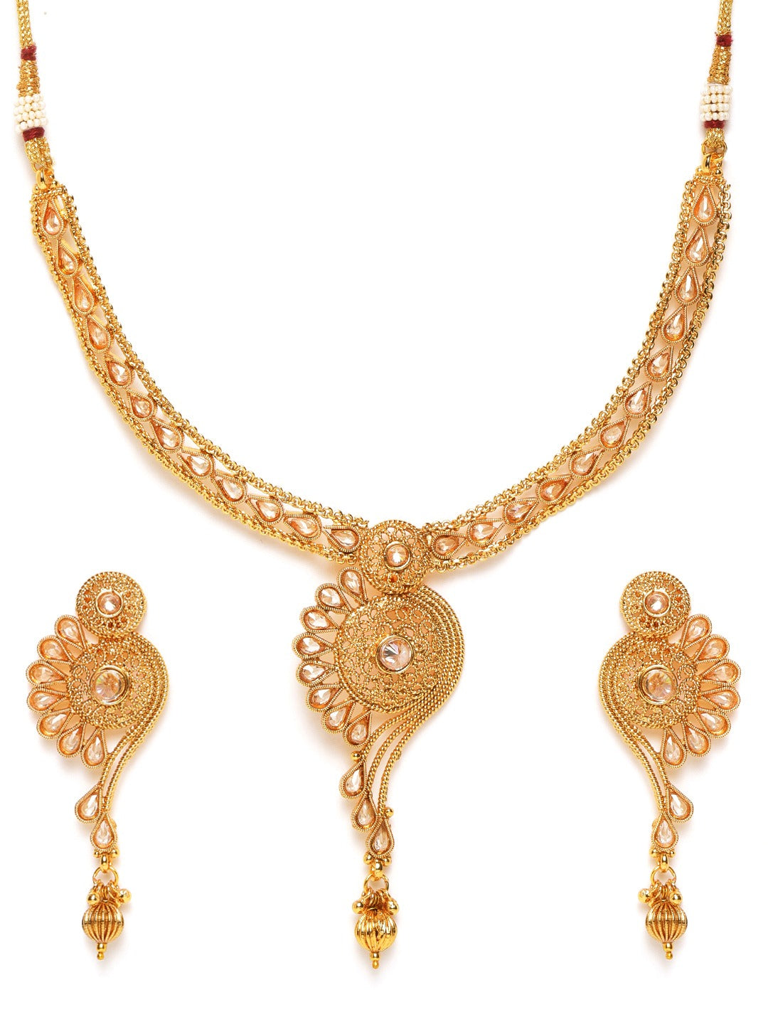 Women Gold-Plated Stone Studded Handcrafted Jewellery Set