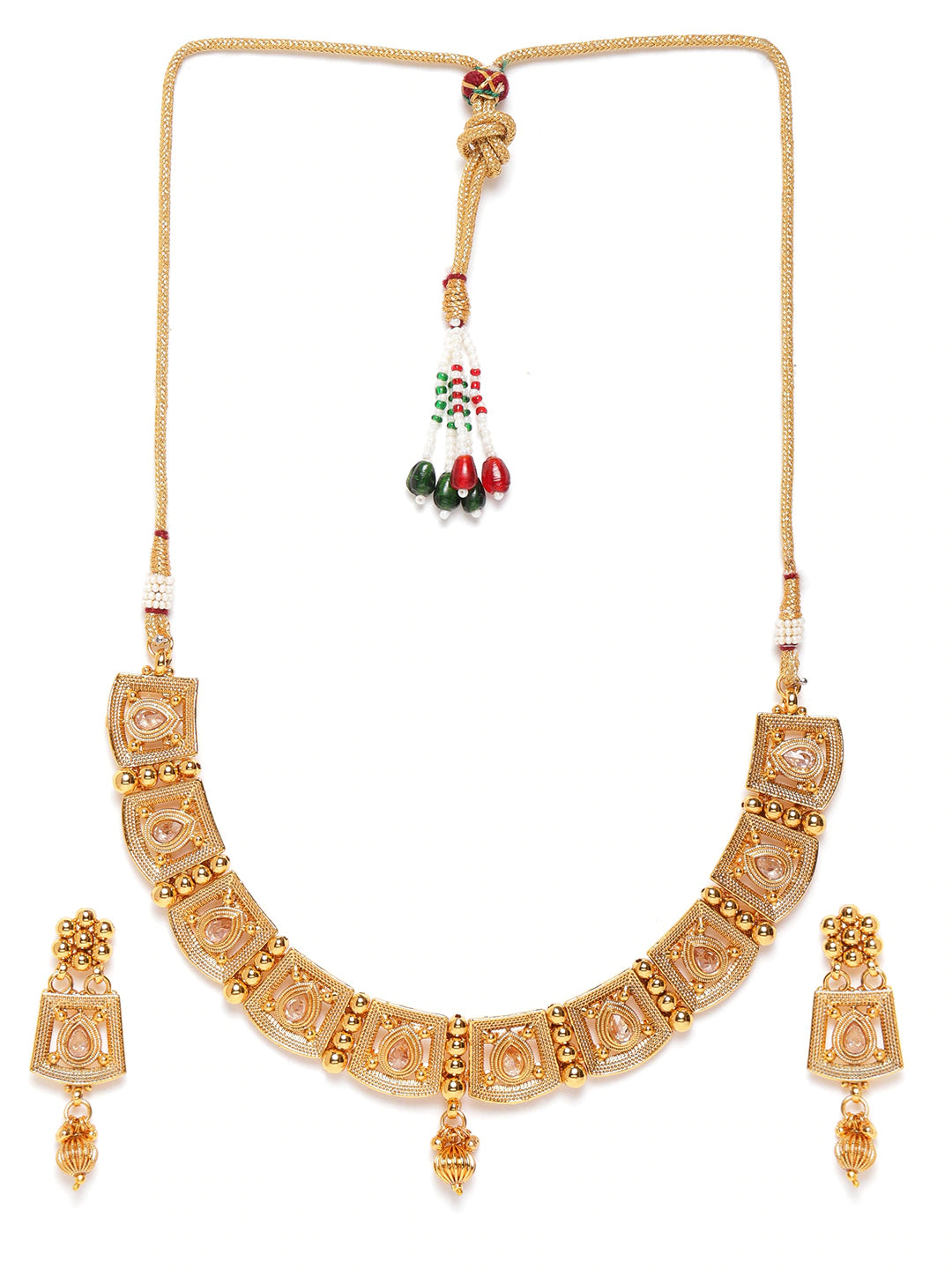 Gold-Plated Stone Studded Handcrafted Jewellery Set