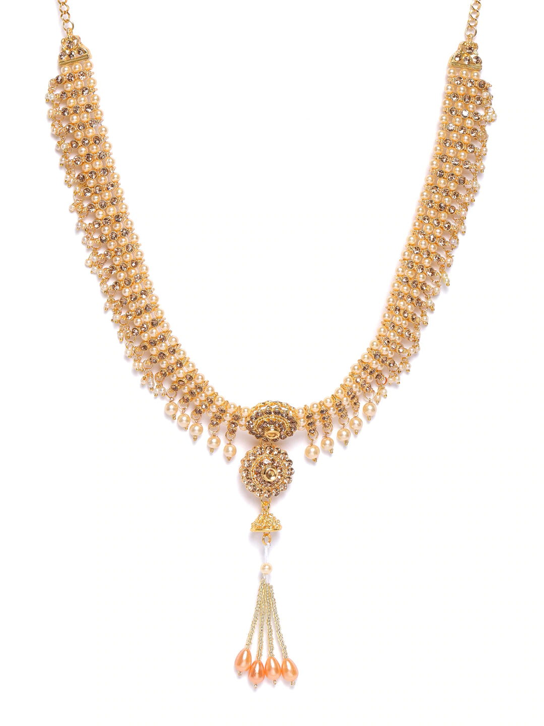 Off-White Gold-Plated CZ-Studded & Beaded Handcrafted Kamarbandh