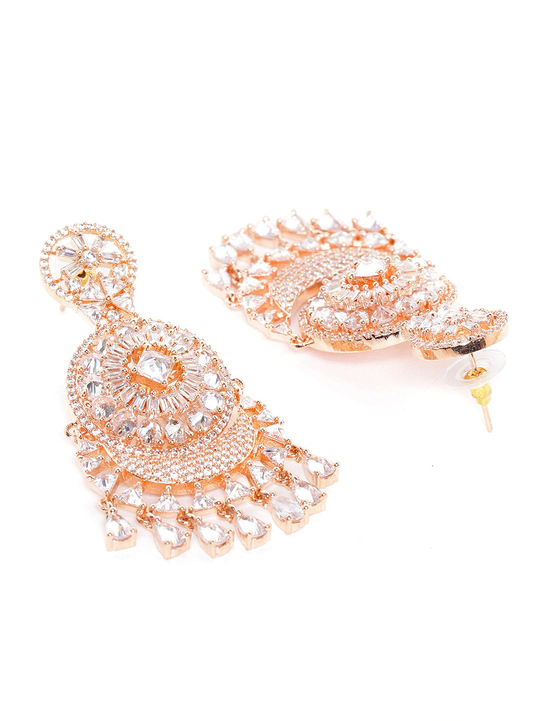 Rose Gold-Plated AD Studded Handcrafted Drop Earrings