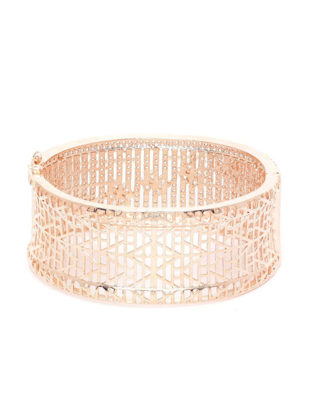 Women Rose Gold Plated AD Stone Studded Handcrafted Bangle Style Bracelet