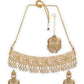 Gold-Plated & White Stone-Studded & Beaded Jadau Jewellery Set