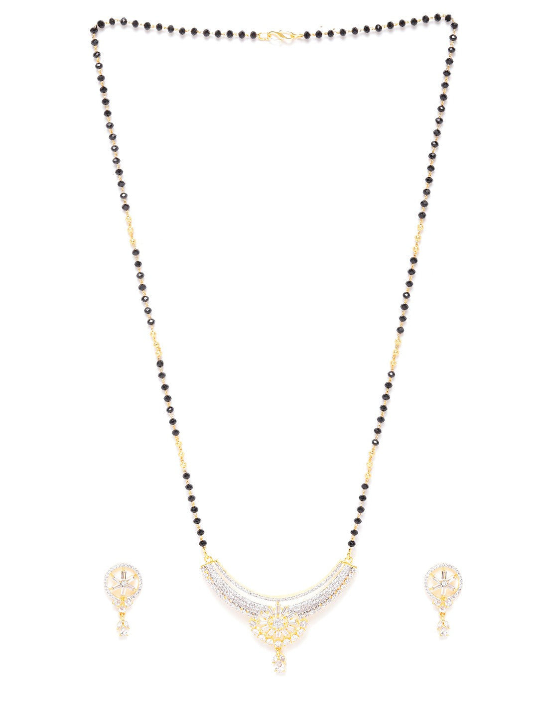 Black Gold-Plated AD-Studded Mangalsutra & Earrings Set