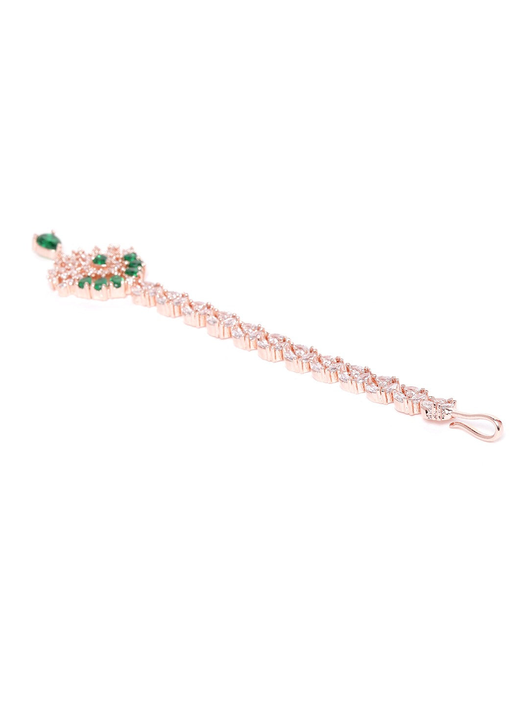 Green Rose Gold-Plated CZ Stone-Studded Handcrafted Maang Tika