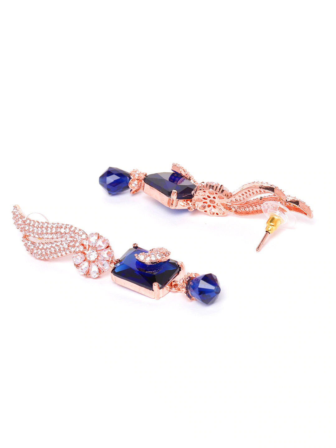 Navy Rose Gold-Plated Handcrafted AD-Studded Contemporary Drop Earrings