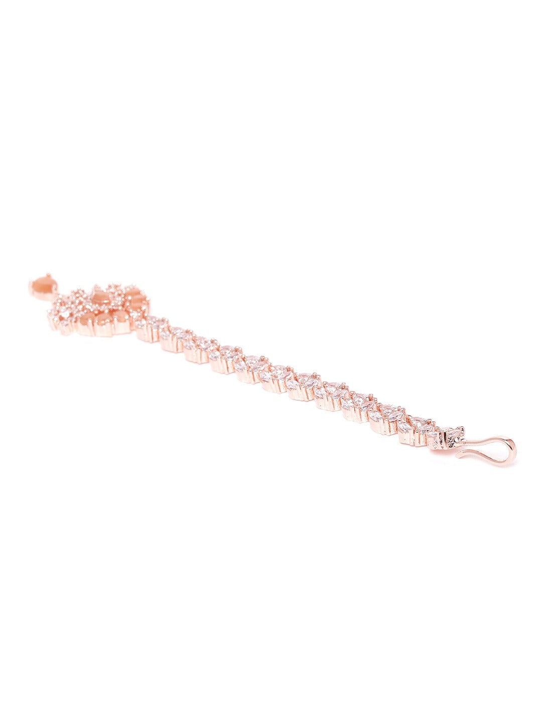 Peach-Coloured Rose Gold-Plated CZ Stone-Studded Handcrafted Maang Tika