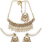 Gold-Plated White Stone-Studded & Beaded Jadau Jewellery Set