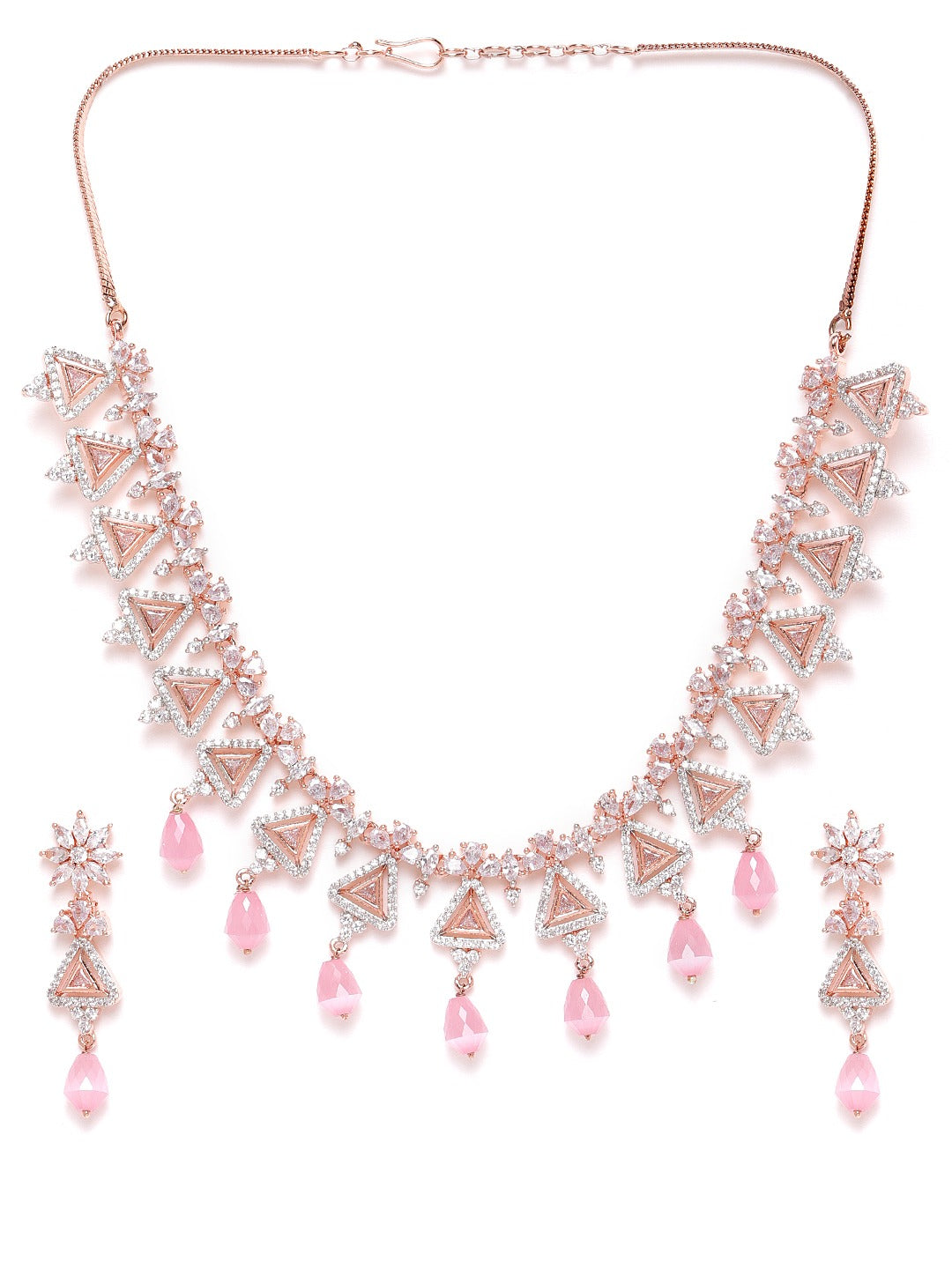 Pink Rose Gold-Plated AD-Studded Handcrafted Geometric Jewellery Set