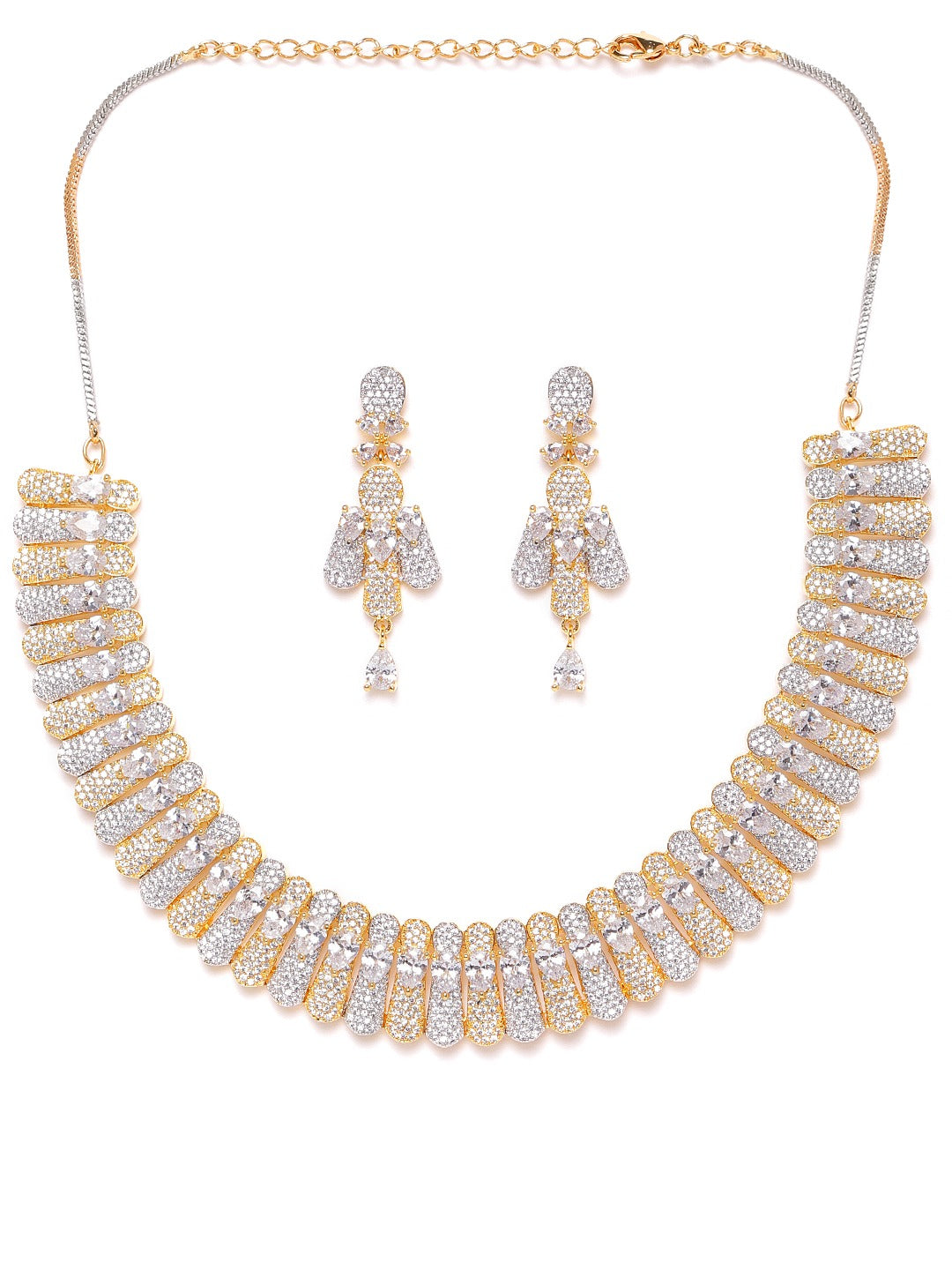 Silver-Toned Gold-Plated AD-Studded Handcrafted Jewellery Set