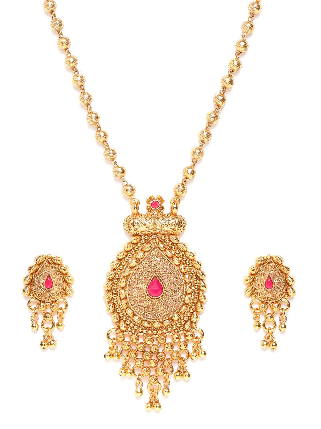 Jewels Gehna Pink Gold-Plated Stone Studded Handcrafted Jewellery Set