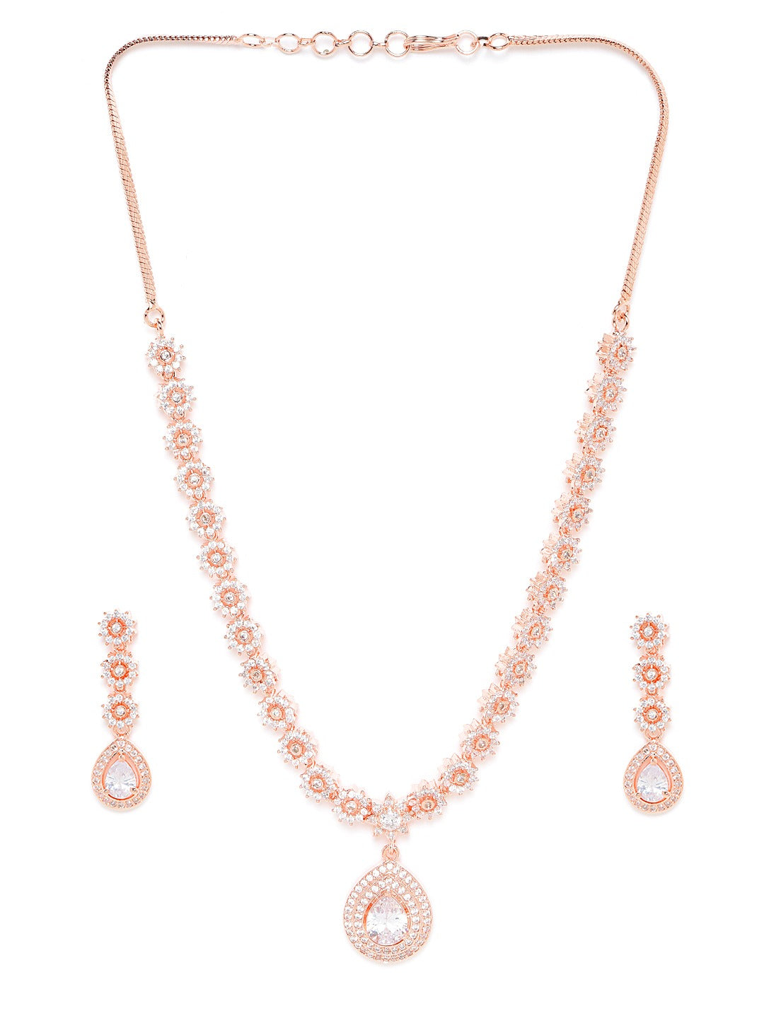 Rose Gold-Plated AD-Studded Handcrafted Jewellery Set