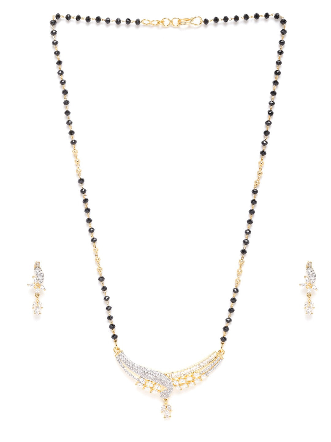 Black Gold-Plated AD Studded & Beaded Mangalsutra Set