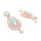 Sea Green Rose Gold-Plated AD-Studded Handcrafted Oval Drop Earrings