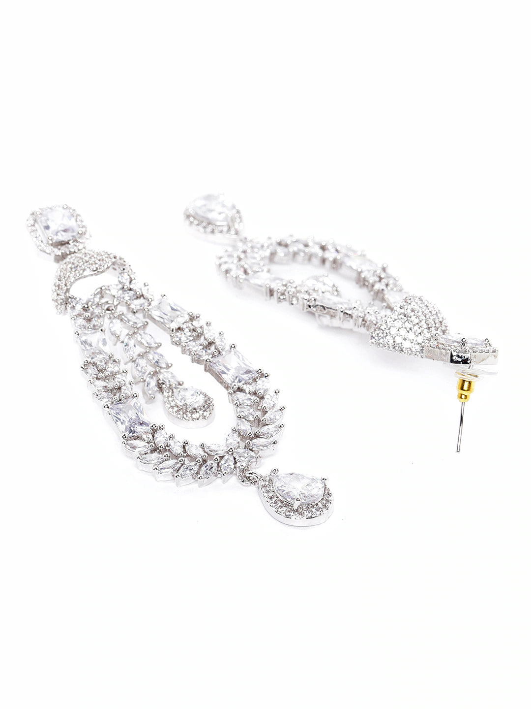 Silver-Plated AD Studded Handcrafted Drop Earrings