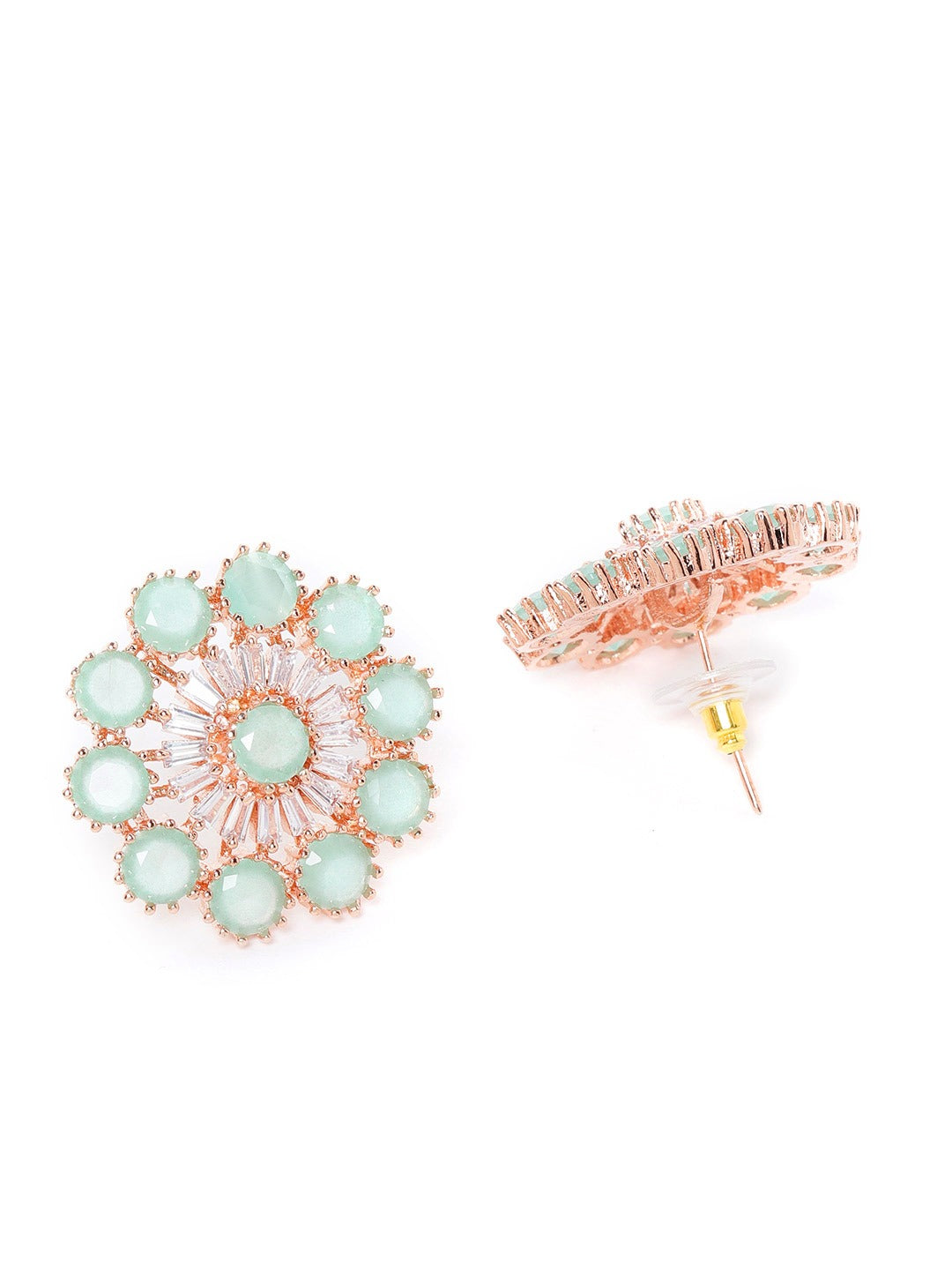 Rose Gold-Plated & Sea Green Contemporary Studs Earrings