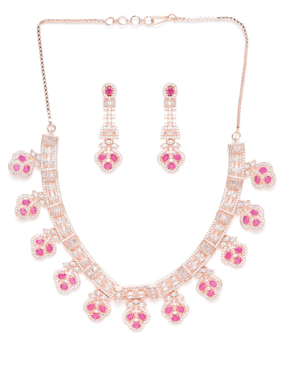 Pink Rose Gold-Plated AD-Studded Handcrafted Jewellery Set
