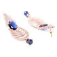 Navy Blue Rose Gold-Plated AD Studded Beaded Handcrafted Oval Drop Earrings